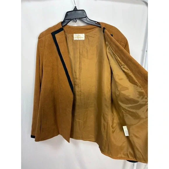 Vintage Abe Schrader Suede Feel Blazer Jacket Women's Size 14 Brown Black Trim - Picture 7 of 10